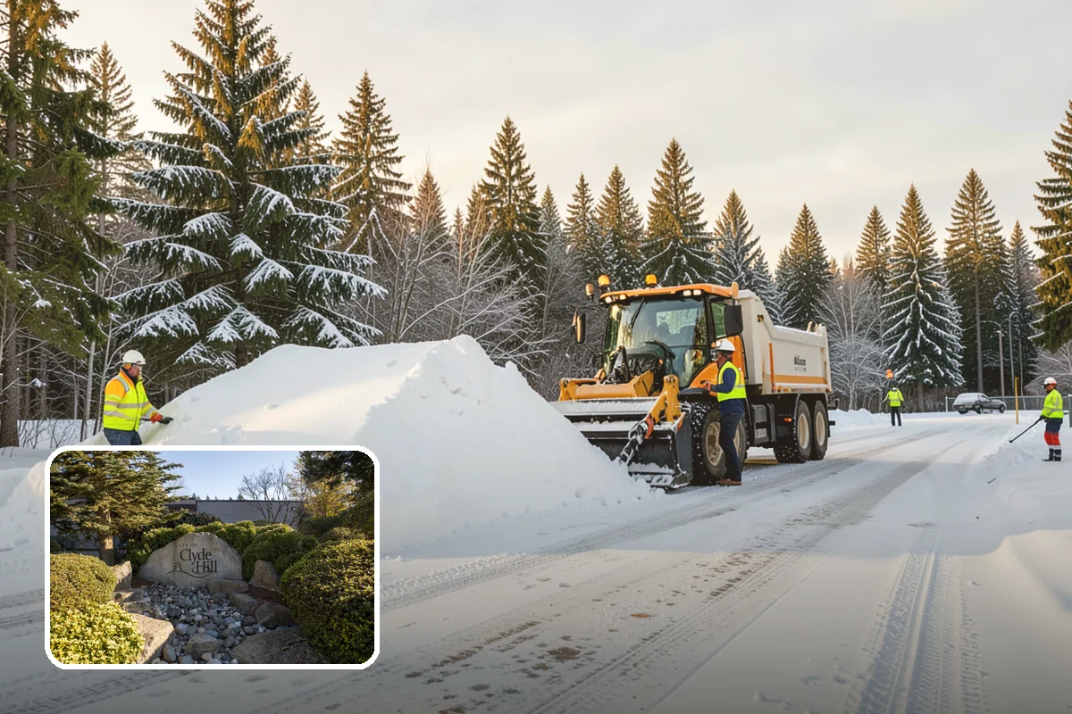 Daycare Parking Lot Snow Removal in Clyde Hill, King County, WA - Parents carrying children cross a cleared, deiced path to the door