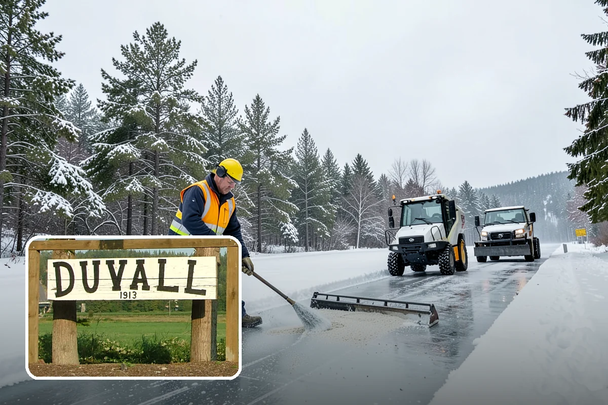 Daycare Parking Lot Snow Removal in Duvall, King County, WA - Parents carrying children cross a cleared, deiced path to the door