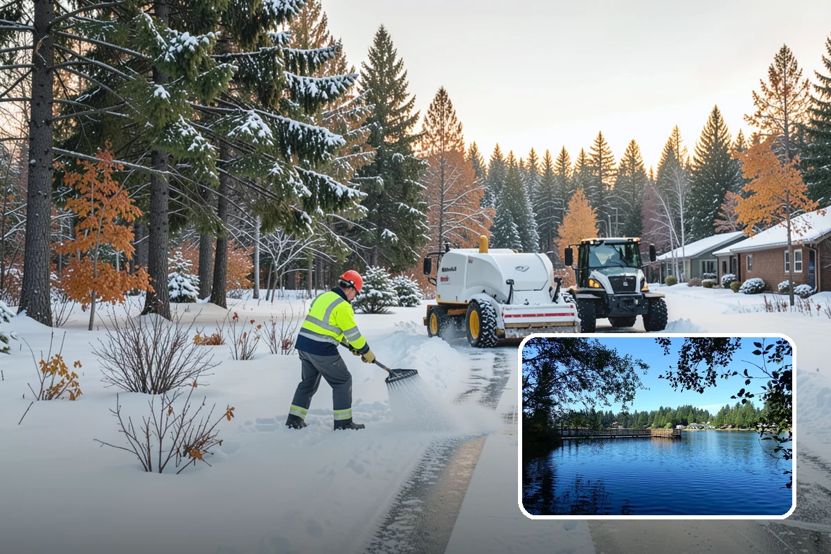 Daycare Parking Lot Snow Removal in Federal Way, King County, WA - Parents carrying children cross a cleared, deiced path to the door