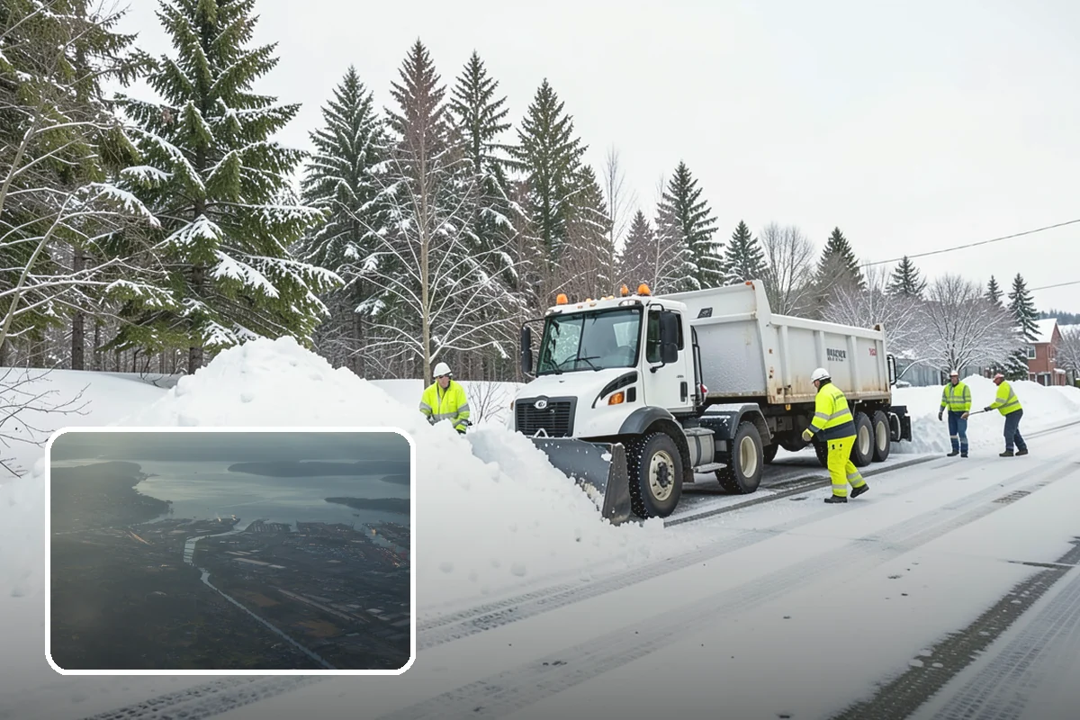 Daycare Parking Lot Snow Removal in Fife, Pierce County, WA - Parents carrying children cross a cleared, deiced path to the door