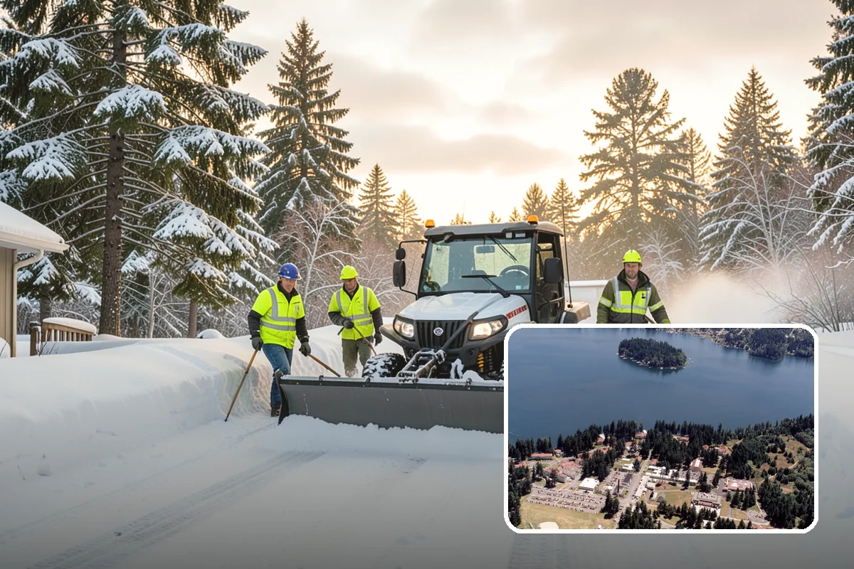 Daycare Parking Lot Snow Removal in Lakewood, Pierce County, WA - Parents carrying children cross a cleared, deiced path to the door