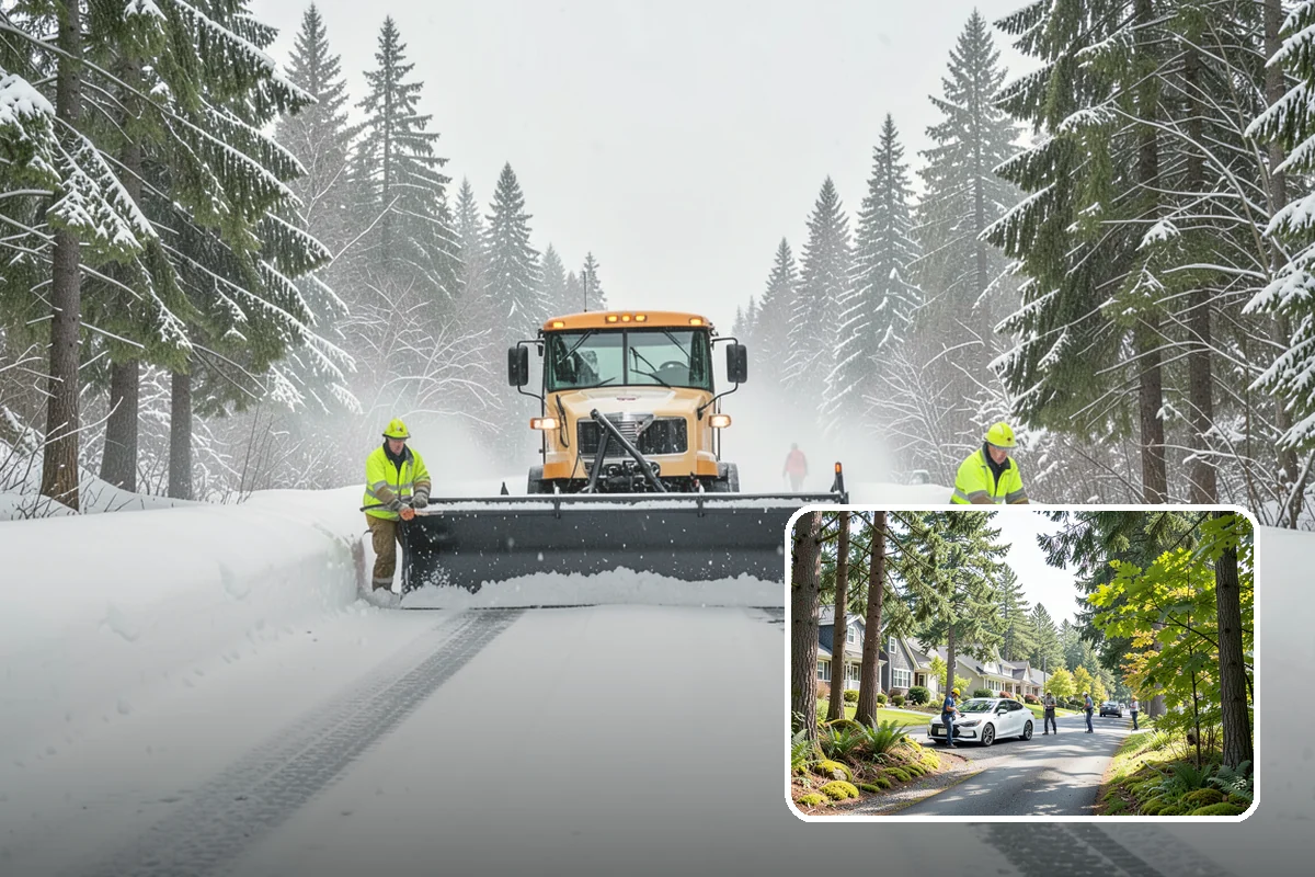 Daycare Parking Lot Snow Removal in Normandy Park, King County, WA - Parents carrying children cross a cleared, deiced path to the door