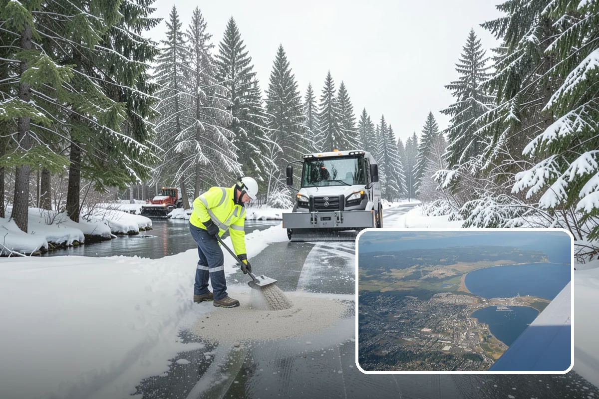 Daycare Parking Lot Snow Removal in Oak Harbor, Island County, WA - Parents carrying children cross a cleared, deiced path to the door