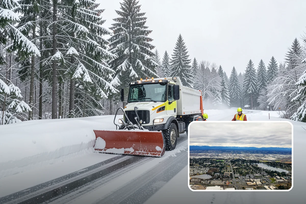 Daycare Parking Lot Snow Removal in SeaTac, King County, WA - Parents carrying children cross a cleared, deiced path to the door