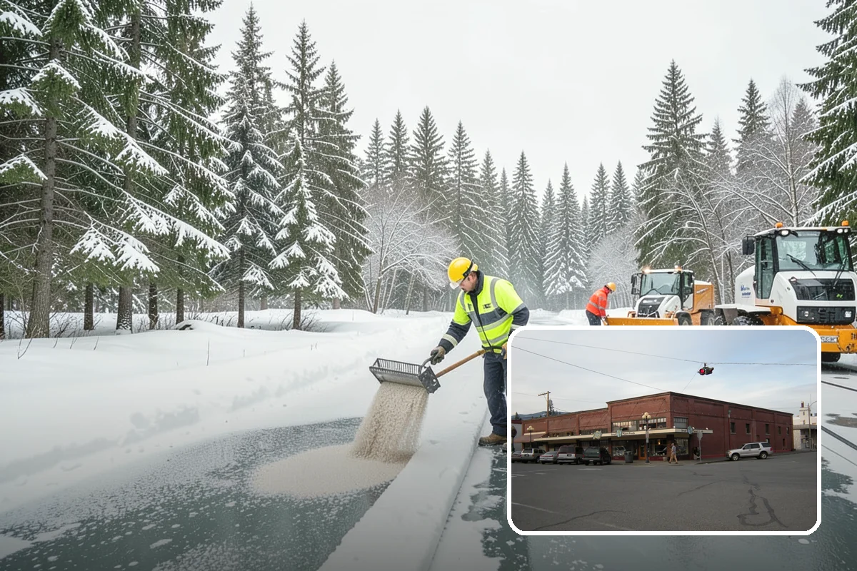 Daycare Parking Lot Snow Removal in Sedro-Woolley, Skagit County, WA - Parents carrying children cross a cleared, deiced path to the door