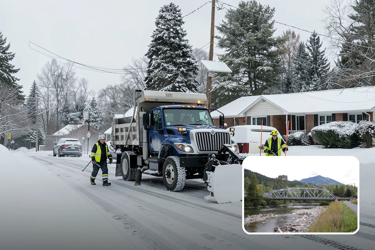 Daycare Parking Lot Snow Removal in Skykomish, King County, WA - Parents carrying children cross a cleared, deiced path to the door