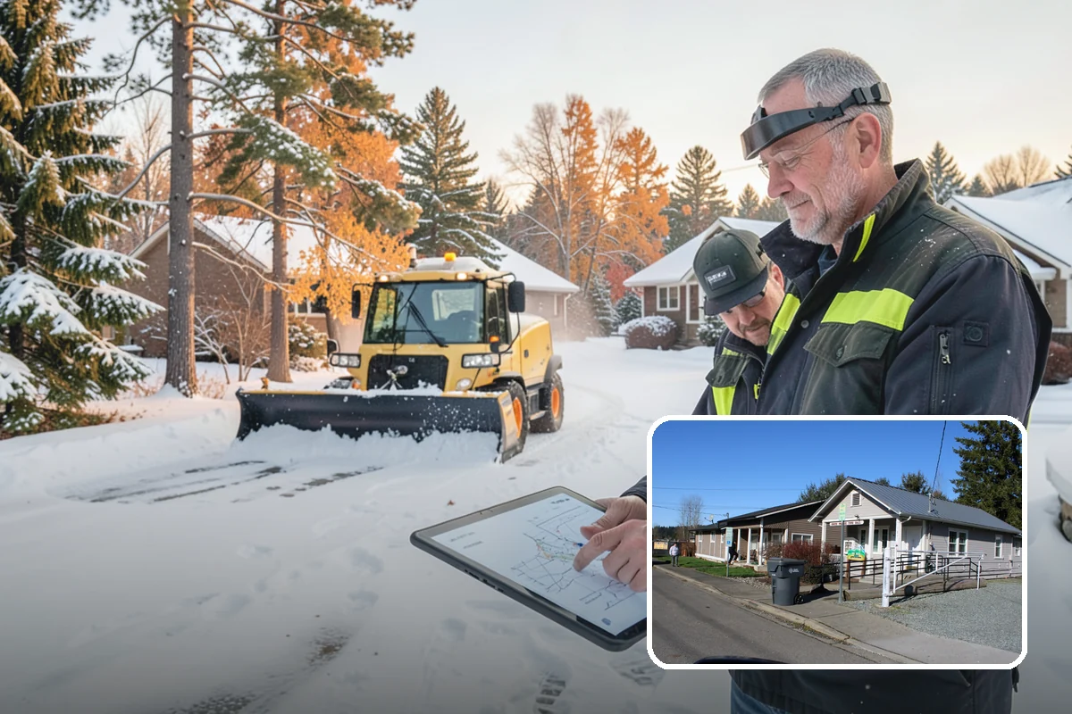 Daycare Parking Lot Snow Removal in South Prairie, Pierce County, WA - Parents carrying children cross a cleared, deiced path to the door