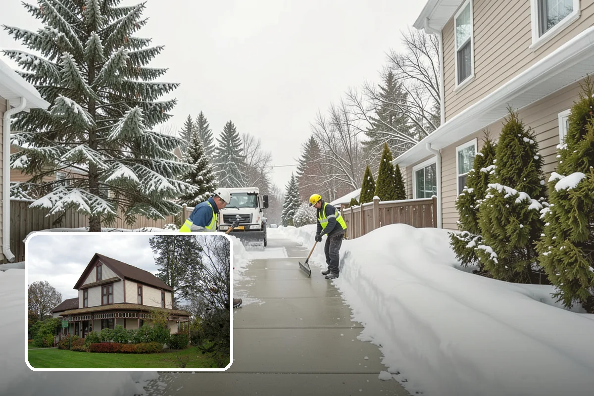 Daycare Parking Lot Snow Removal in Sumner, Pierce County, WA - Parents carrying children cross a cleared, deiced path to the door