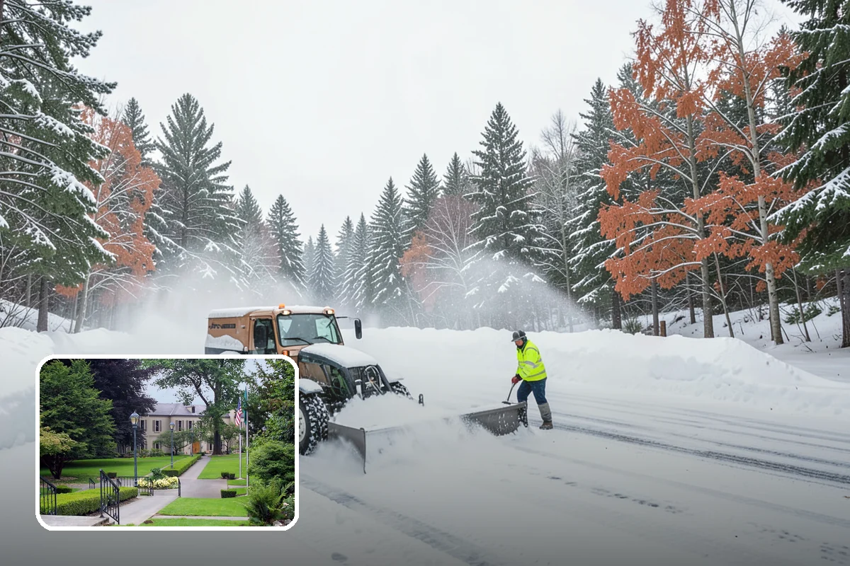 Daycare Parking Lot Snow Removal in Woodinville, King County, WA - Parents carrying children cross a cleared, deiced path to the door