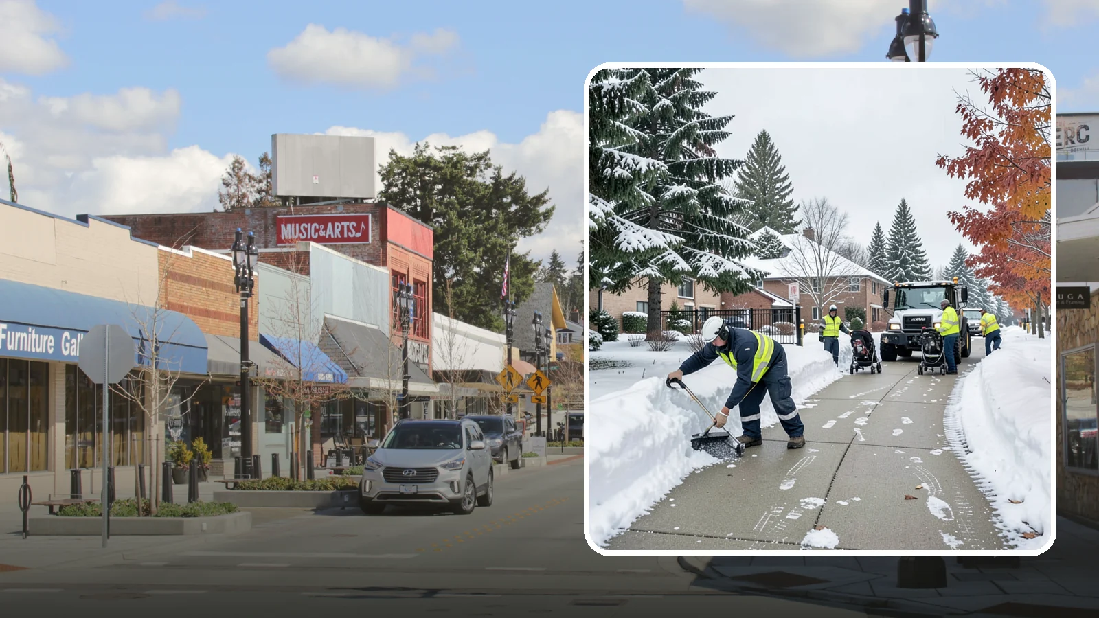 Daycare Sidewalk Clearing in Bothell, King County, WA - Drop-off sidewalk clearing for Western Washington daycares, keeping entry walks safe for parents carrying children and pushing...