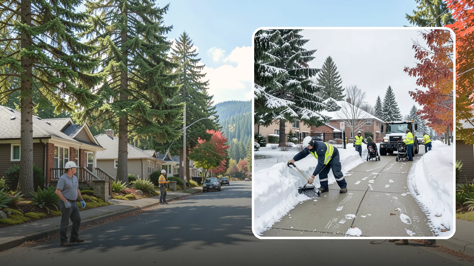 Daycare Sidewalk Clearing in Hunts Point, King County, WA - Drop-off sidewalk clearing for Western Washington daycares, keeping entry walks safe for parents carrying children and pushing...