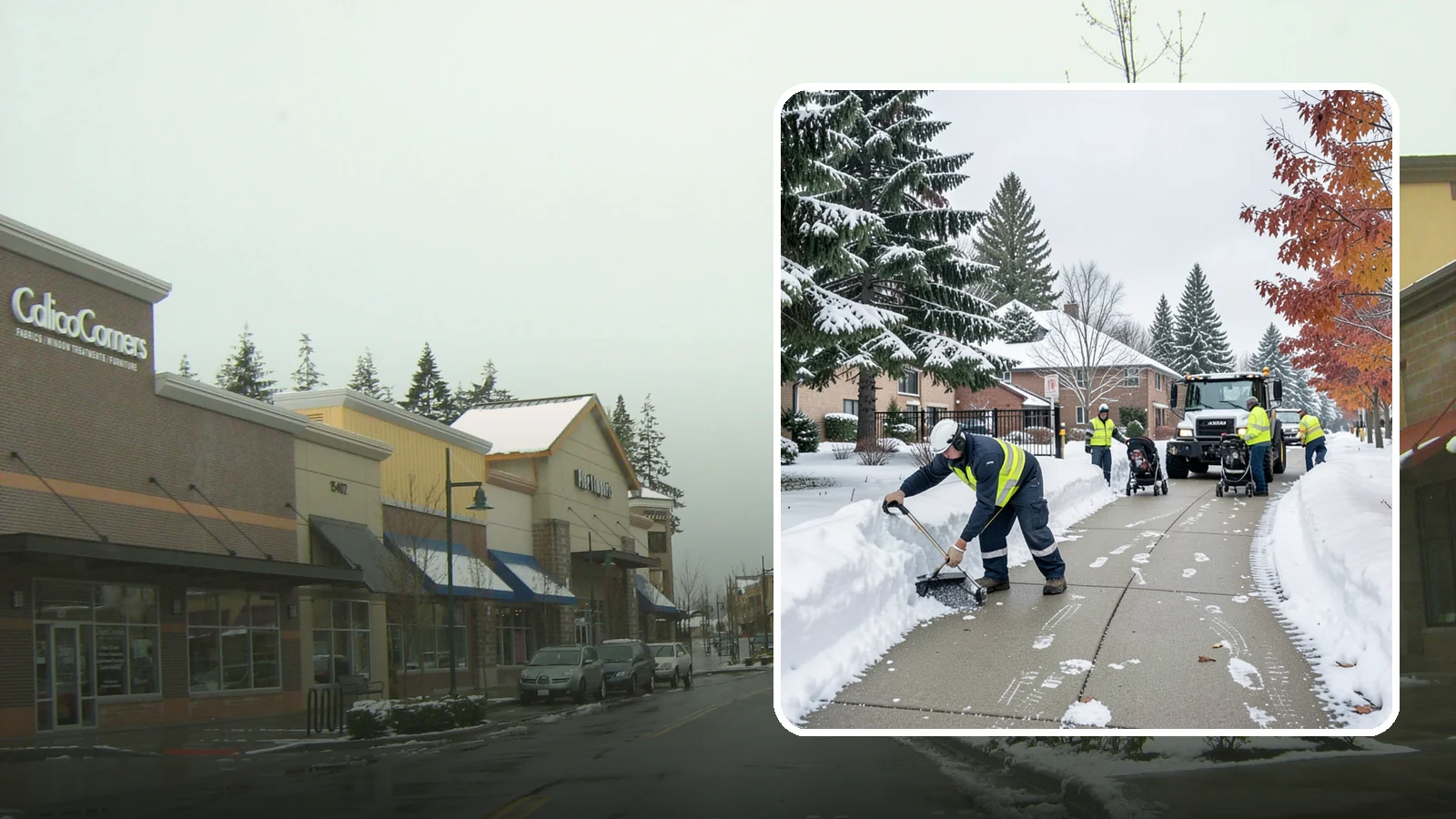 Daycare Sidewalk Clearing in Mill Creek, Snohomish County, WA - Drop-off sidewalk clearing for Western Washington daycares, keeping entry walks safe for parents carrying children and pushing...