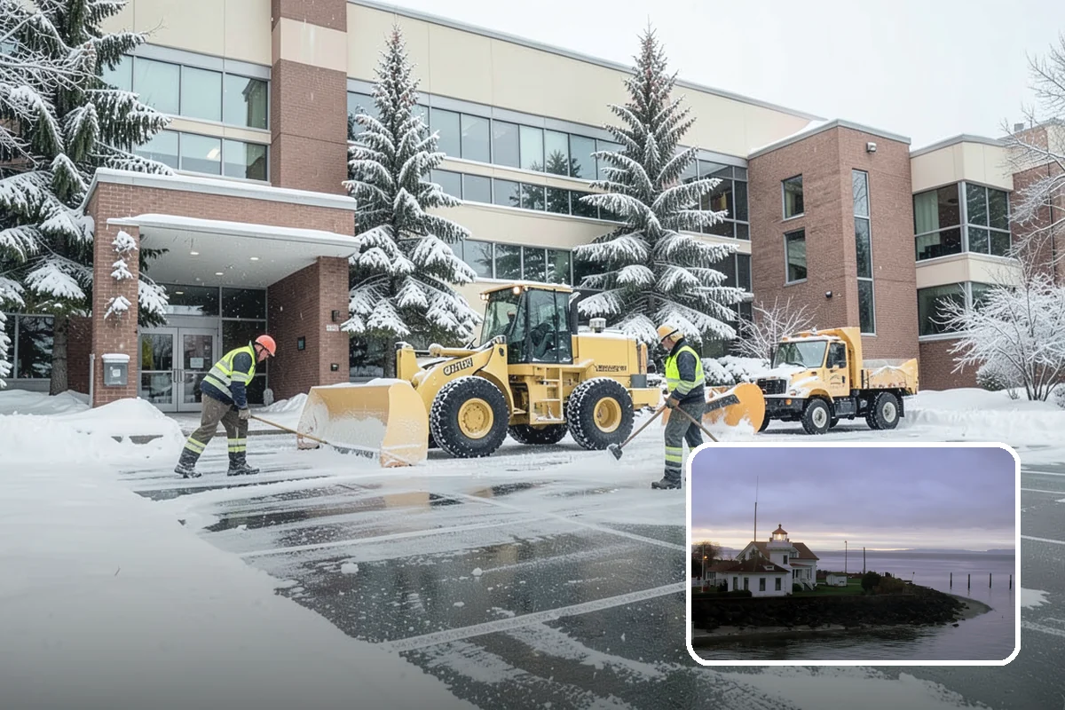 Daycare Sidewalk Clearing in Mukilteo, Snohomish County, WA - Entry and stroller paths cleared before the morning rush
