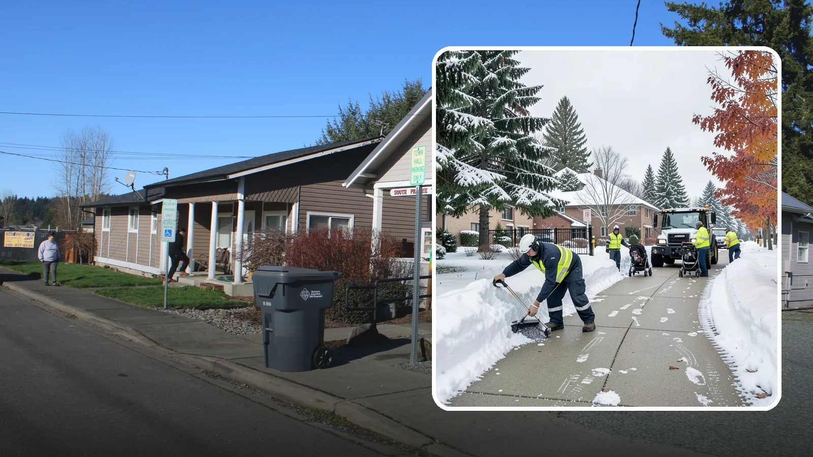 Daycare Sidewalk Clearing in South Prairie, Pierce County, WA - Drop-off sidewalk clearing for Western Washington daycares, keeping entry walks safe for parents carrying children and pushing...