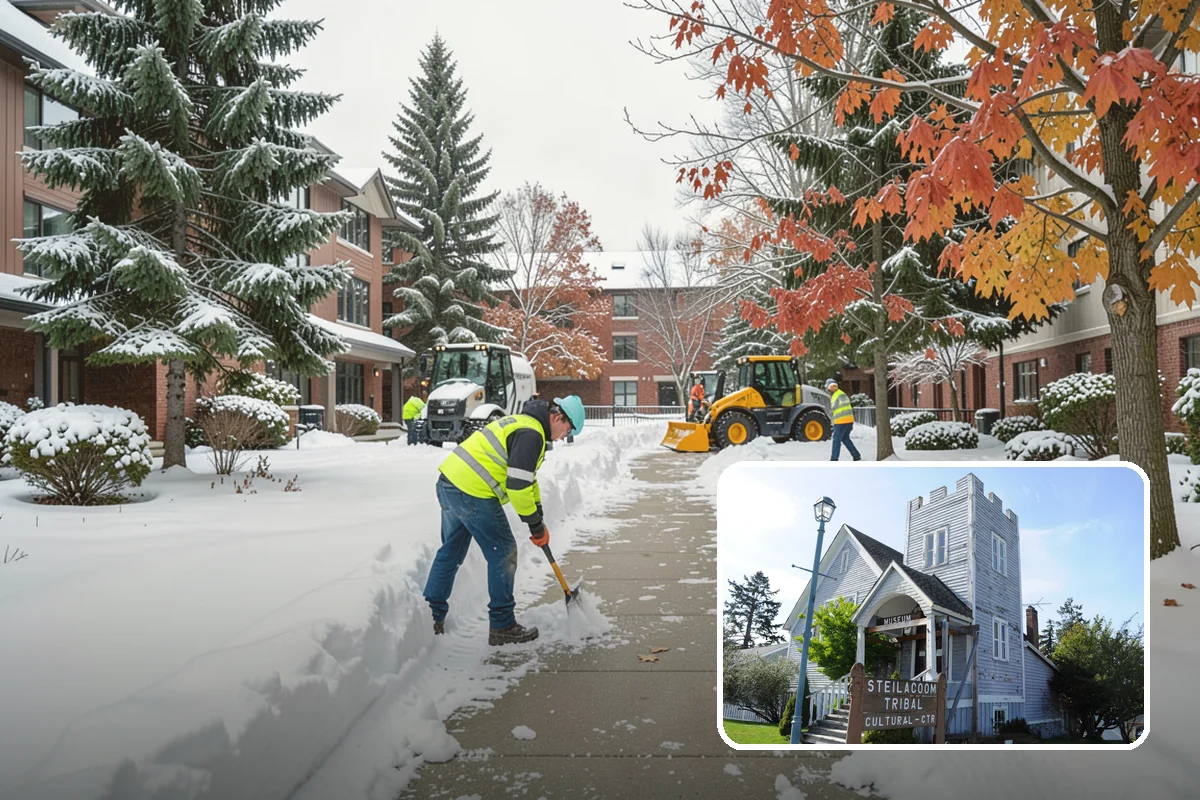 Daycare Sidewalk Clearing in Steilacoom, Pierce County, WA - Entry and stroller paths cleared before the morning rush
