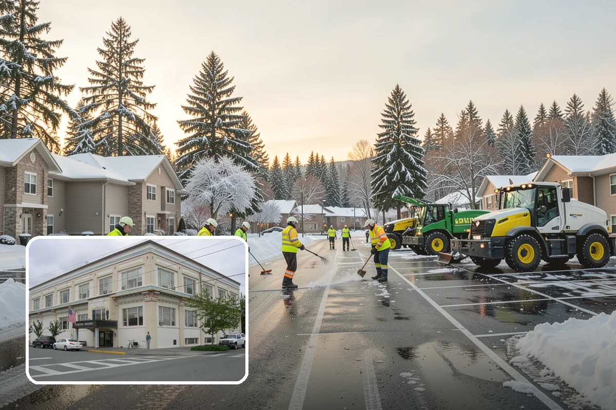 Daycare Snow Plowing in Anacortes, Skagit County, WA - Drop-off lane and parent lot cleared before opening