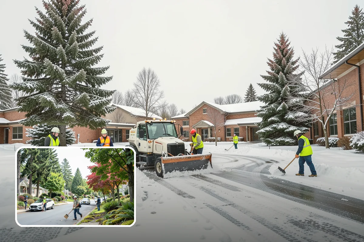 Daycare Snow Plowing in Beaux Arts Village, King County, WA - Drop-off lane and parent lot cleared before opening