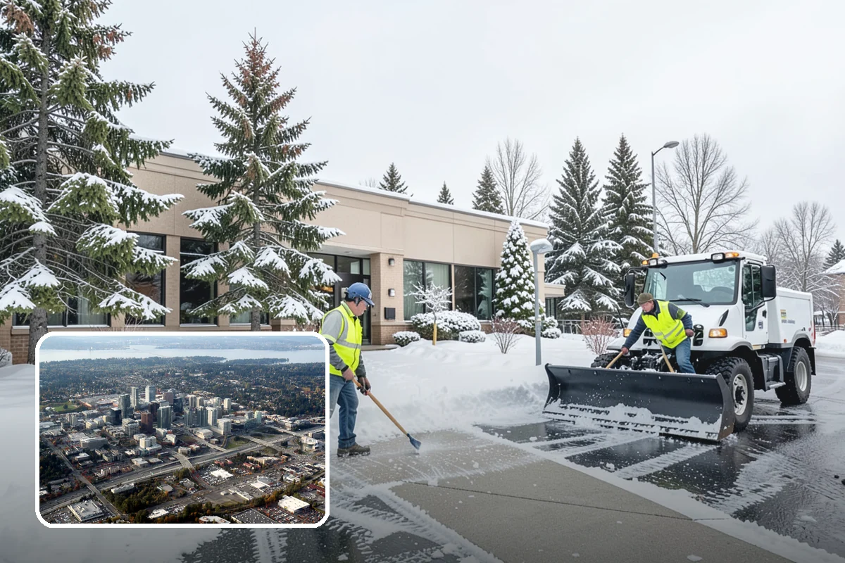 Daycare Snow Plowing in Bellevue, King County, WA - Drop-off lane and parent lot cleared before opening