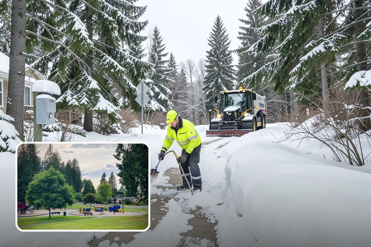 Daycare Snow Plowing in Bonney Lake, Pierce County, WA - Drop-off lane and parent lot cleared before opening