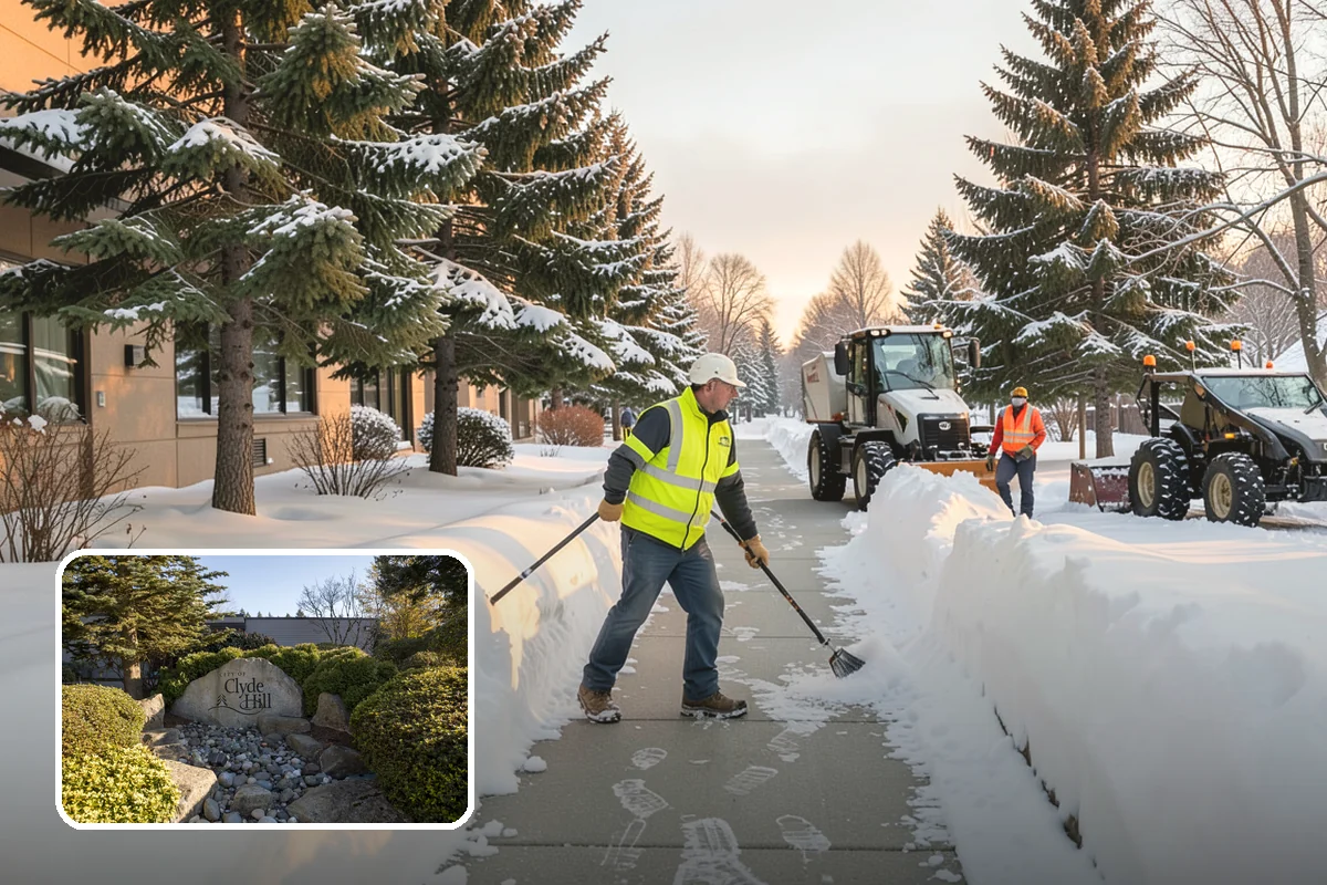 Daycare Snow Plowing in Clyde Hill, King County, WA - Drop-off lane and parent lot cleared before opening