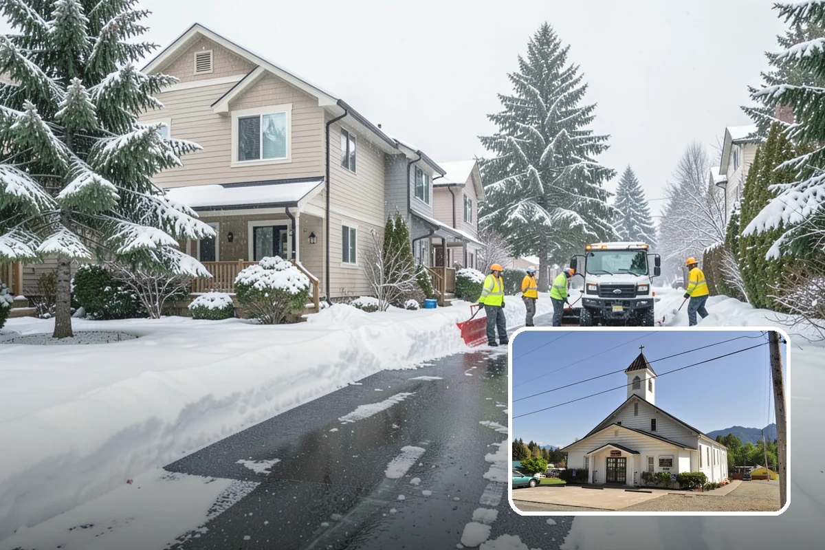 Daycare Snow Plowing in Concrete, Skagit County, WA - Drop-off lane and parent lot cleared before opening