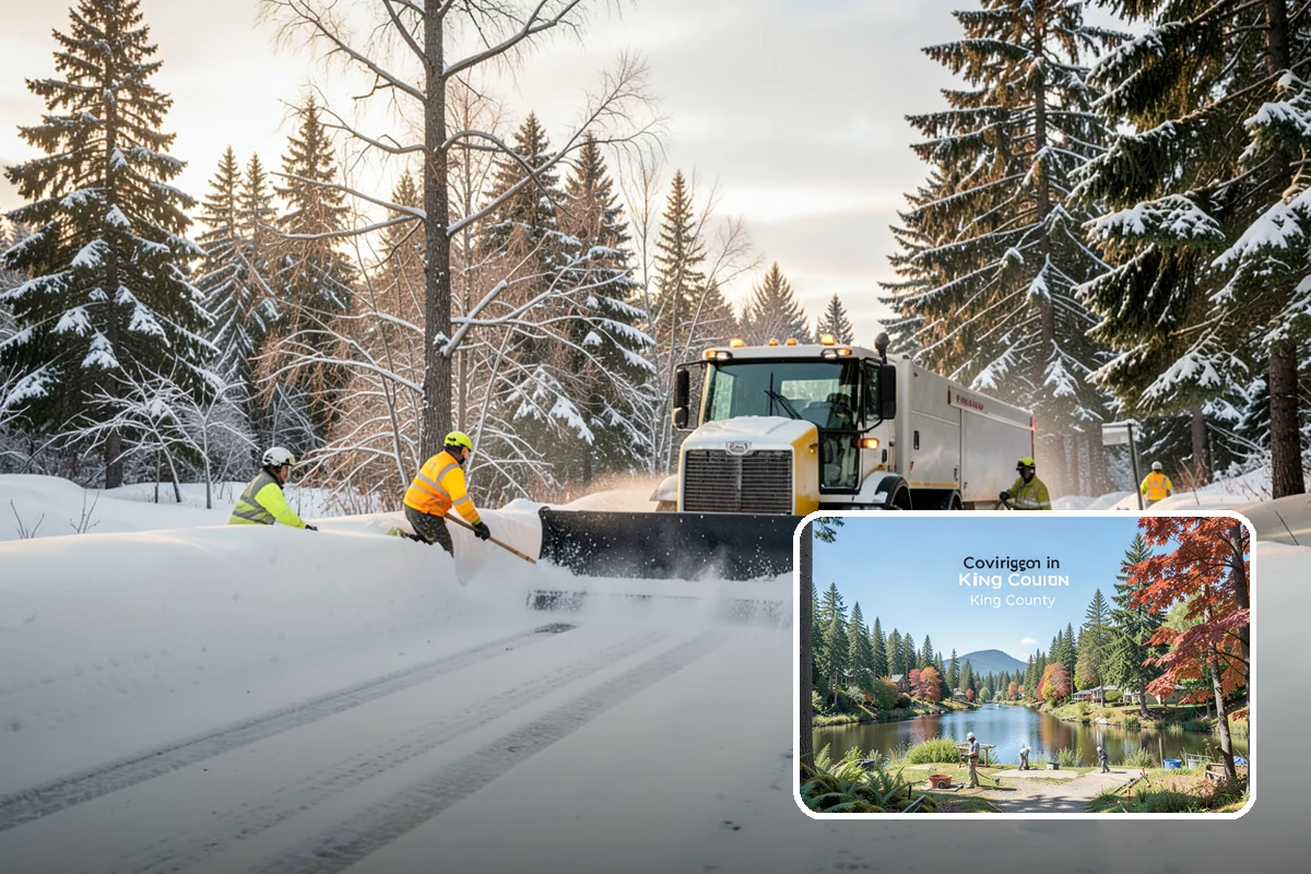 Daycare Snow Plowing in Covington, King County, WA - Drop-off lane and parent lot cleared before opening