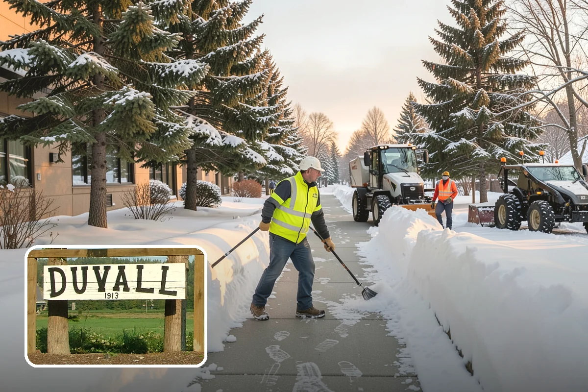 Daycare Snow Plowing in Duvall, King County, WA - Drop-off lane and parent lot cleared before opening