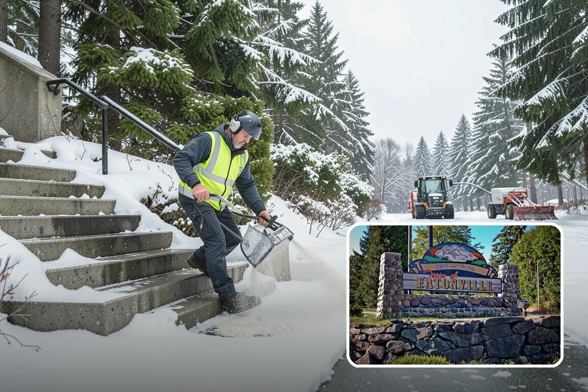 Daycare Snow Plowing in Eatonville, Pierce County, WA - Drop-off lane and parent lot cleared before opening