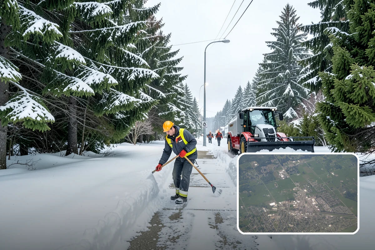 Daycare Snow Plowing in Enumclaw, King County, WA - Drop-off lane and parent lot cleared before opening