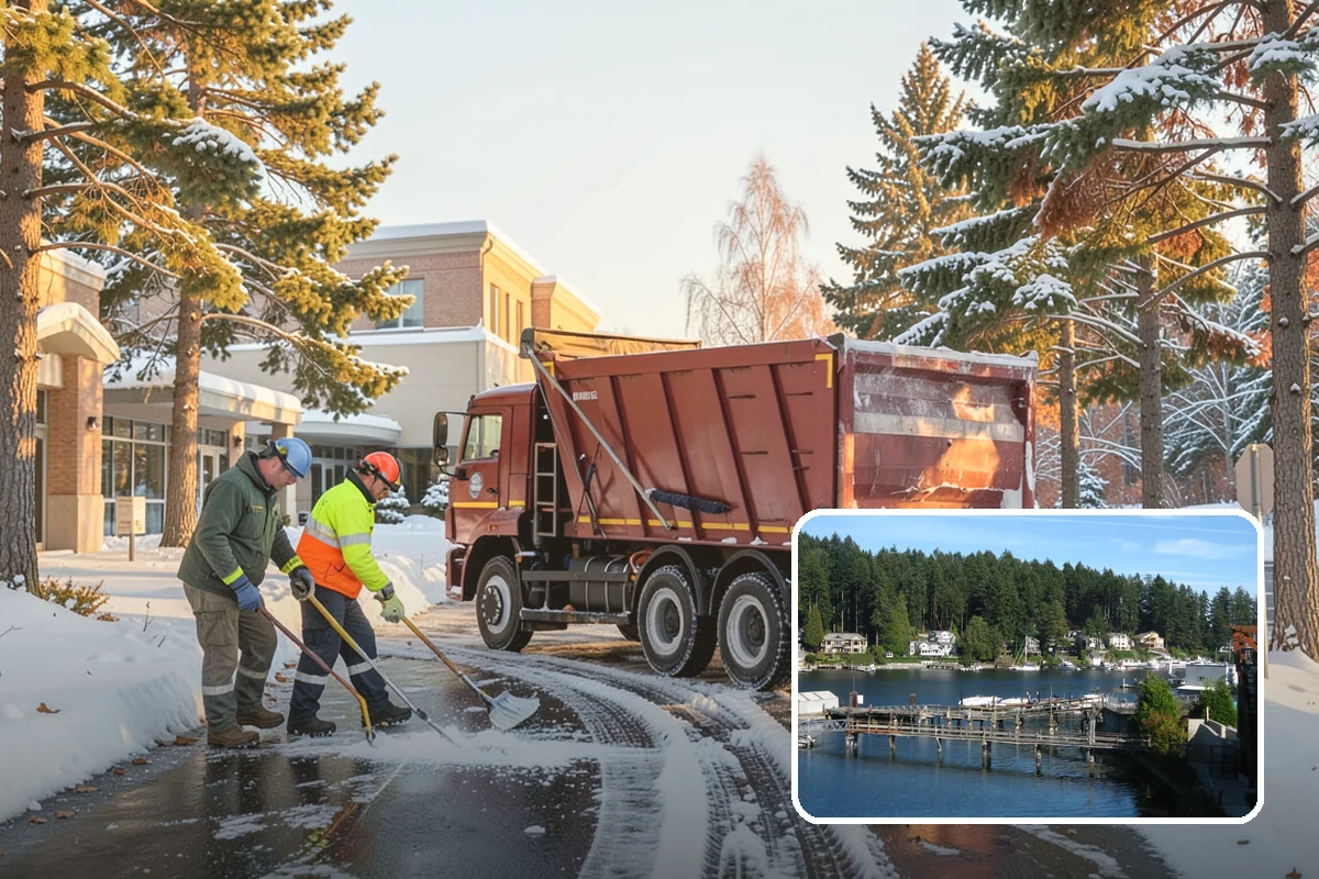 Daycare Snow Plowing in Gig Harbor, Pierce County, WA - Drop-off lane and parent lot cleared before opening