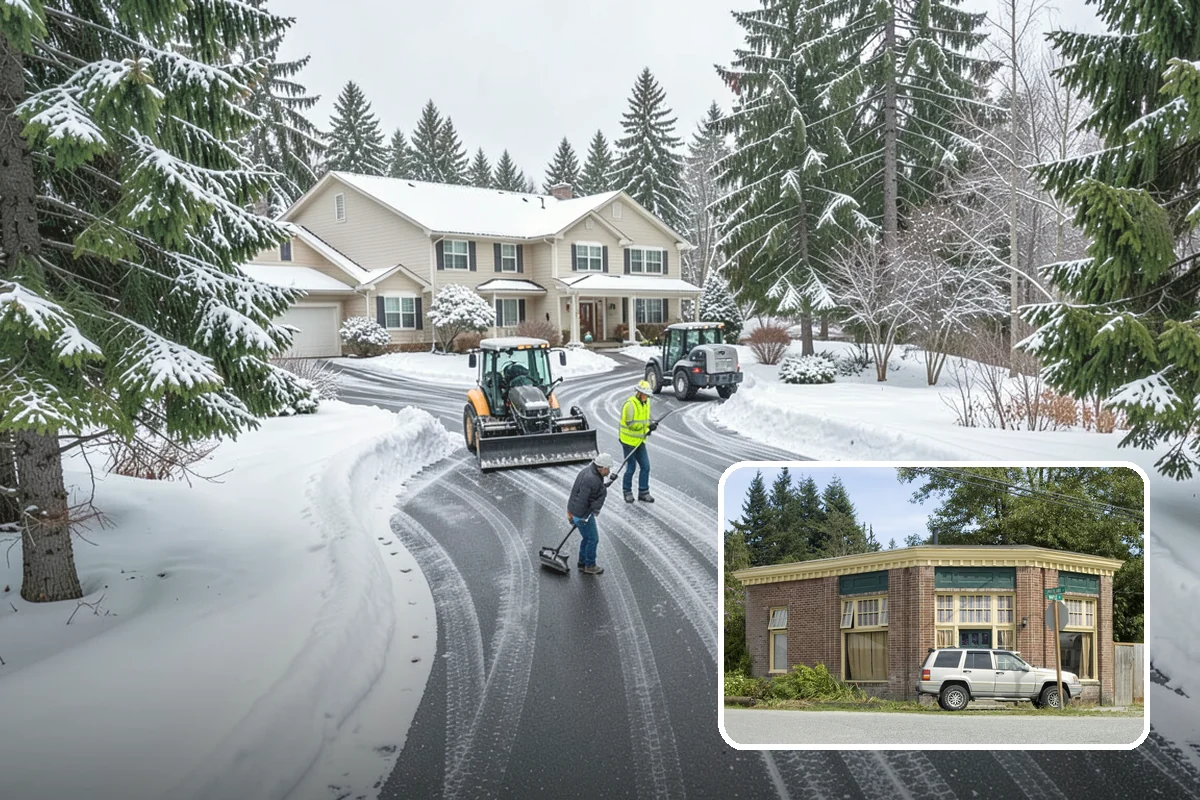 Daycare Snow Plowing in Hamilton, Skagit County, WA - Drop-off lane and parent lot cleared before opening