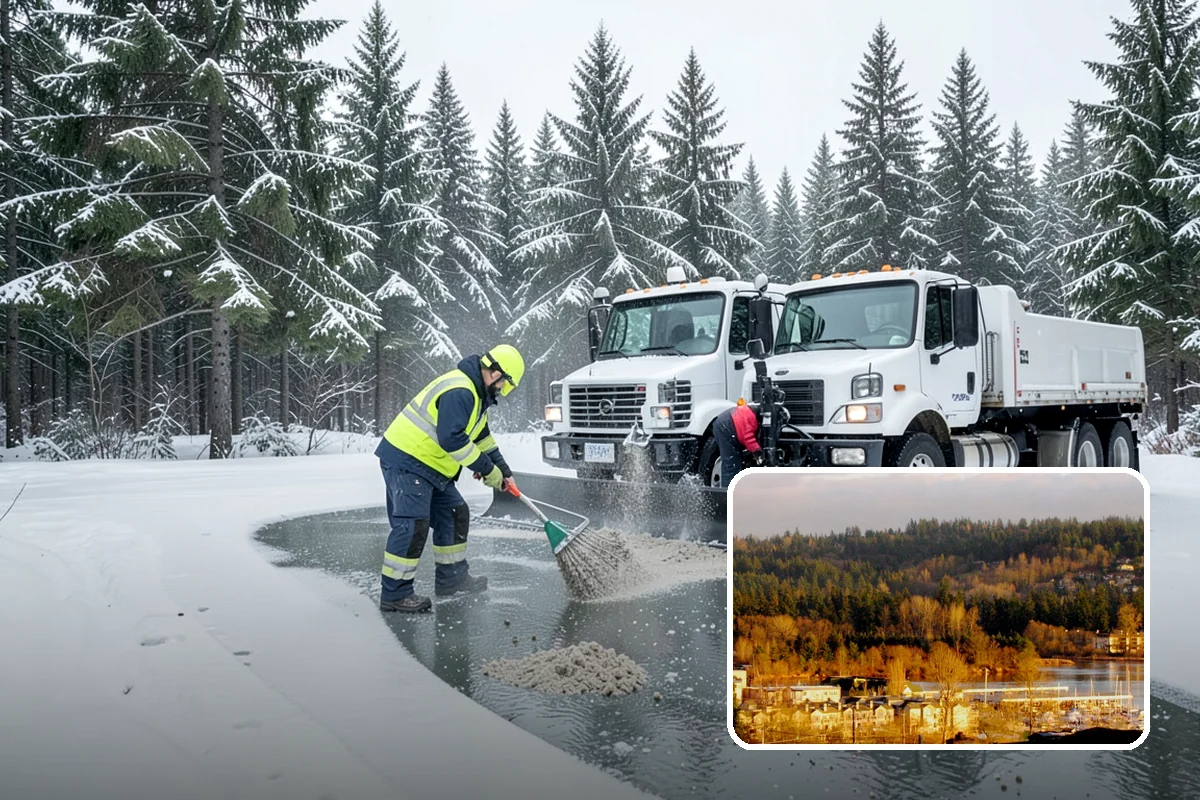 Daycare Snow Plowing in Kenmore, King County, WA - Drop-off lane and parent lot cleared before opening
