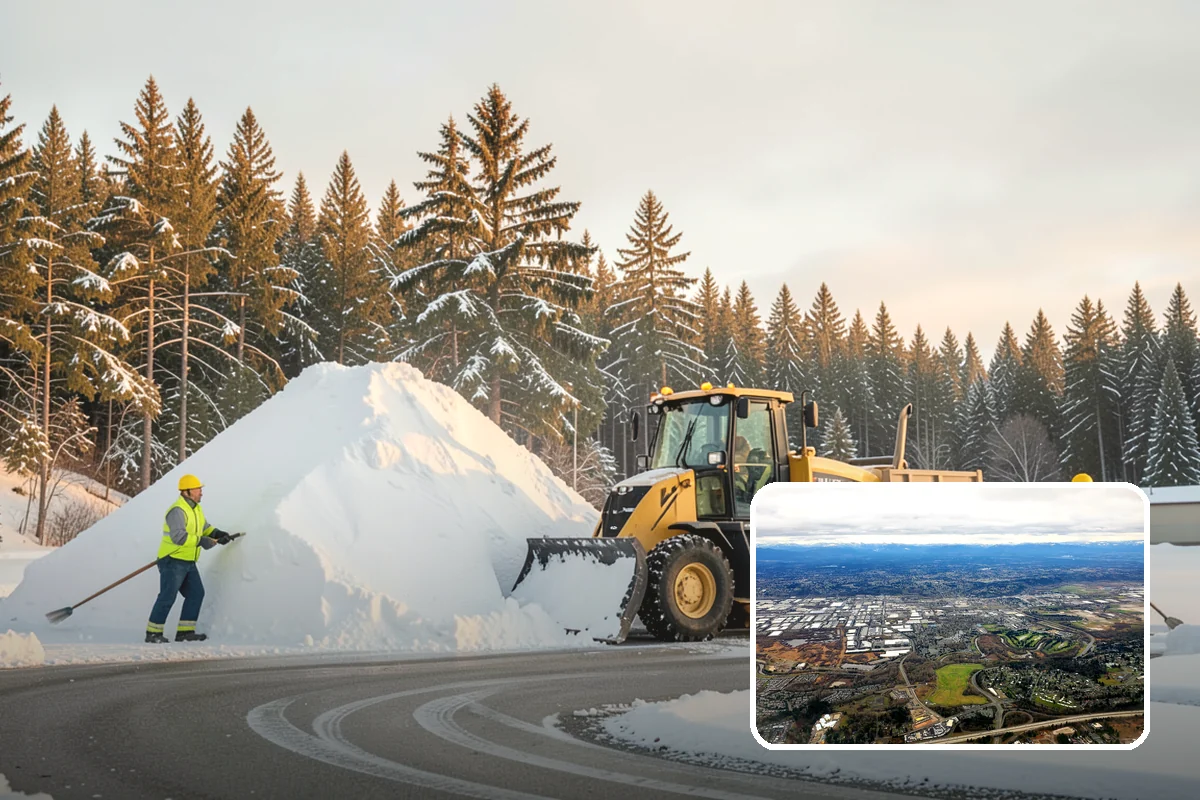 Daycare Snow Plowing in Kent, King County, WA - Drop-off lane and parent lot cleared before opening