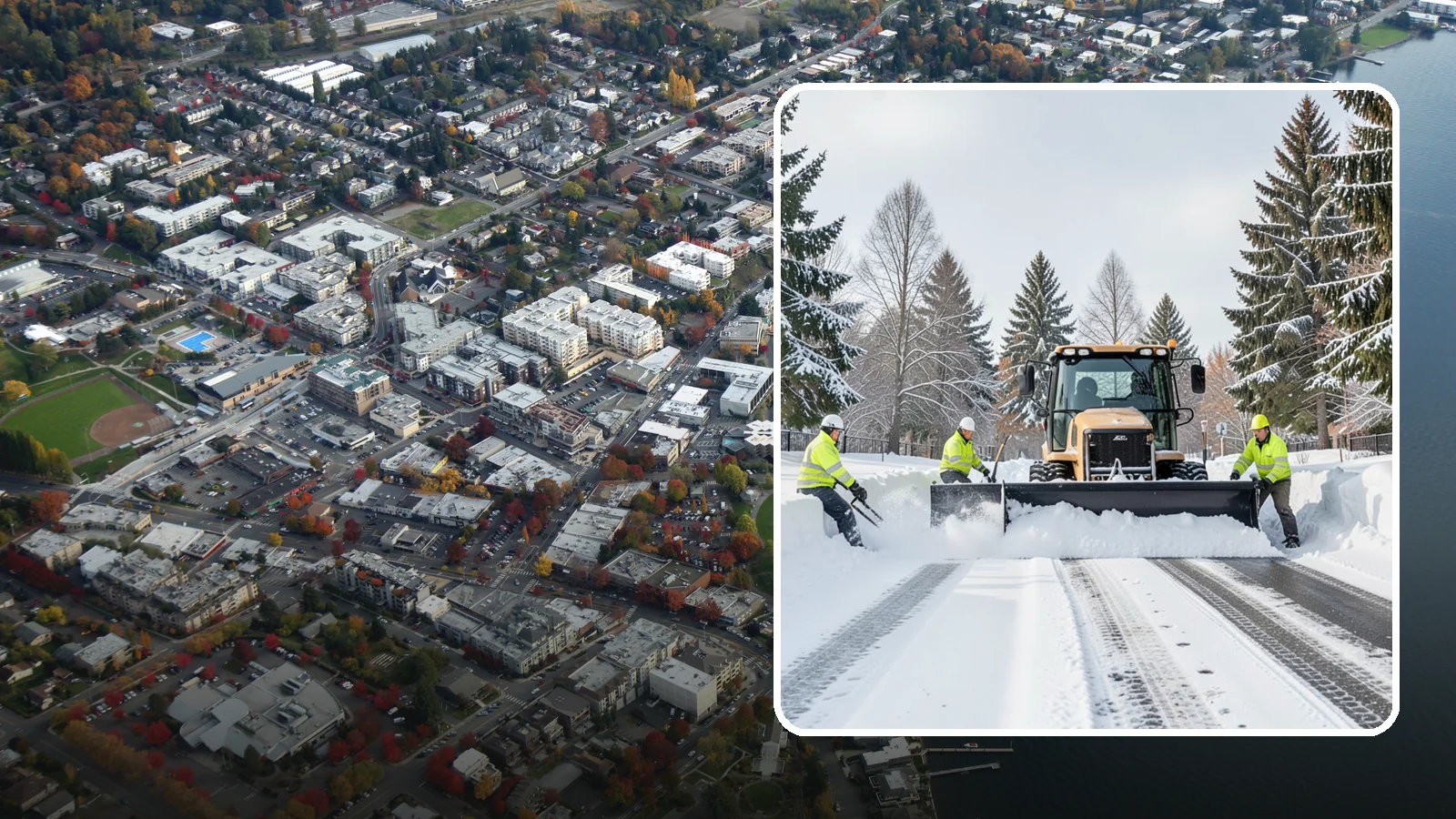 Daycare Snow Plowing in Kirkland, King County, WA - We plow daycare lots and drop-off zones before opening so parents carrying young children reach the door safely.