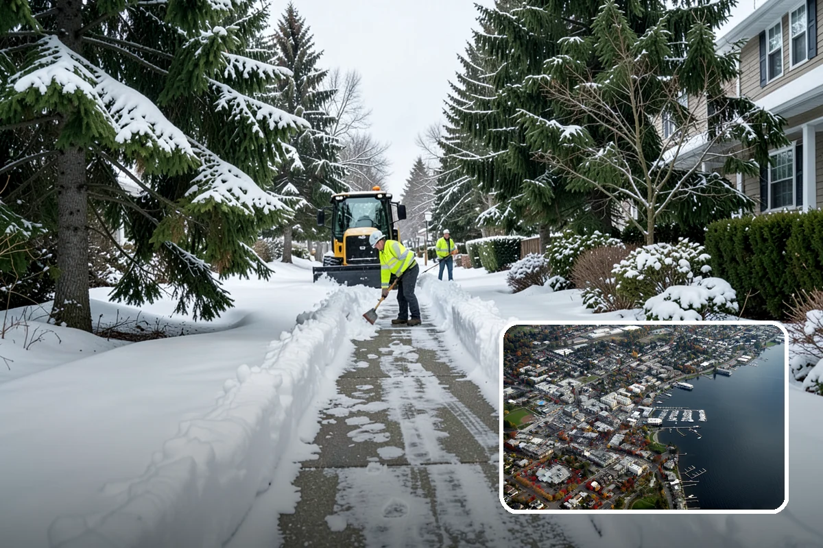 Daycare Snow Plowing in Kirkland, King County, WA - Drop-off lane and parent lot cleared before opening