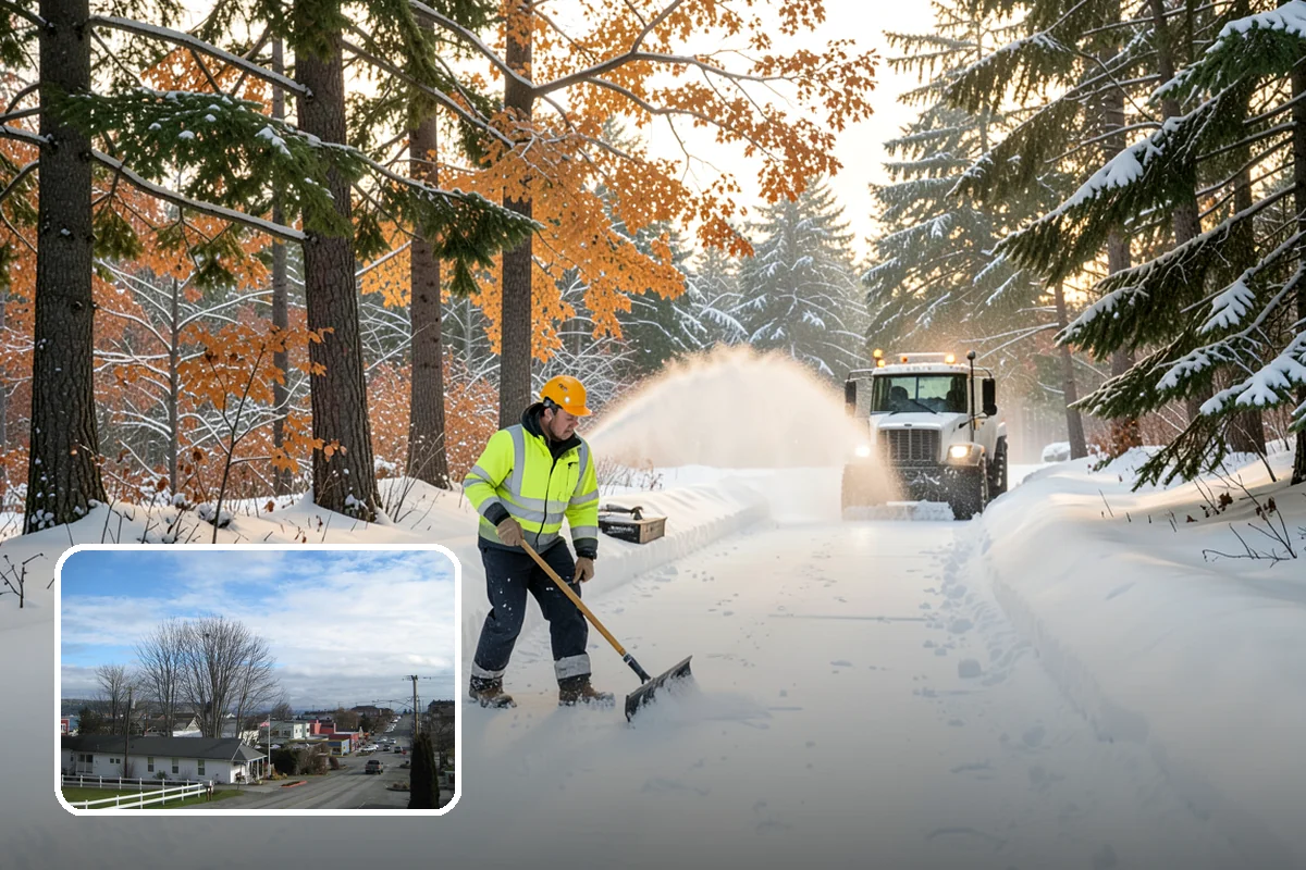 Daycare Snow Plowing in Langley, Island County, WA - Drop-off lane and parent lot cleared before opening