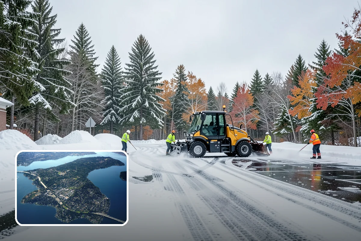 Daycare Snow Plowing in Mercer Island, King County, WA - Drop-off lane and parent lot cleared before opening
