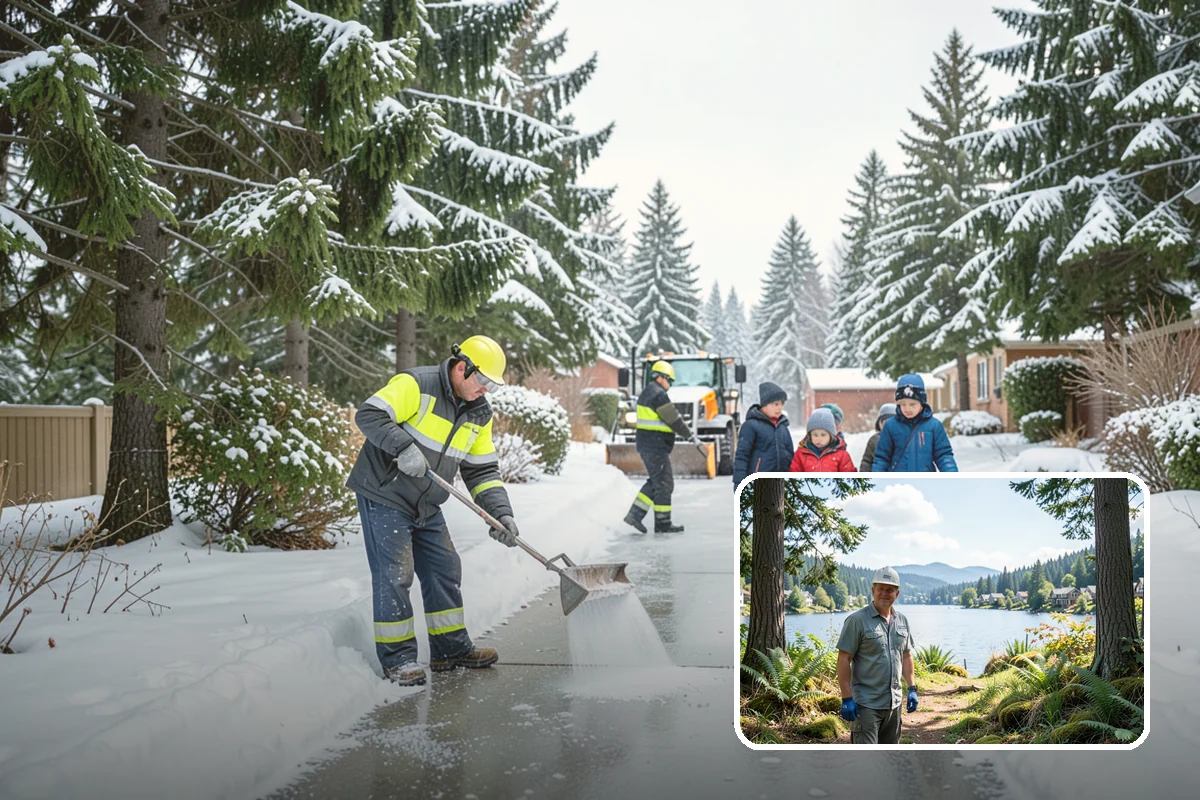 Daycare Snow Plowing in Milton, King County, WA - Drop-off lane and parent lot cleared before opening
