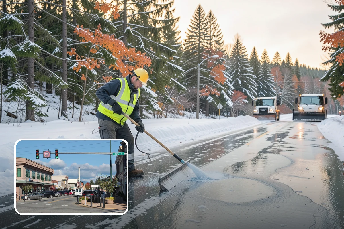 Daycare Snow Plowing in Monroe, Snohomish County, WA - Drop-off lane and parent lot cleared before opening