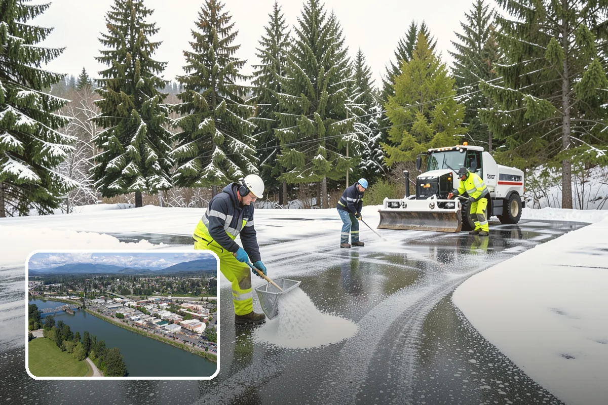 Daycare Snow Plowing in Mount Vernon, Skagit County, WA - Drop-off lane and parent lot cleared before opening