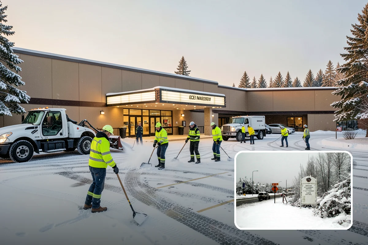 Daycare Snow Plowing in Newcastle, King County, WA - Drop-off lane and parent lot cleared before opening