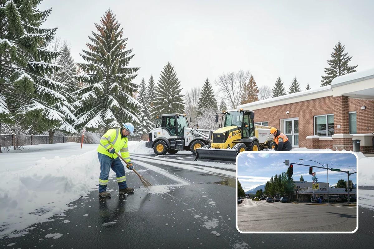 Daycare Snow Plowing in North Bend, King County, WA - Drop-off lane and parent lot cleared before opening