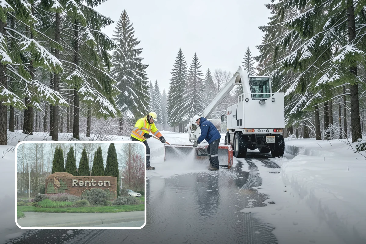 Daycare Snow Plowing in Renton, King County, WA - Drop-off lane and parent lot cleared before opening