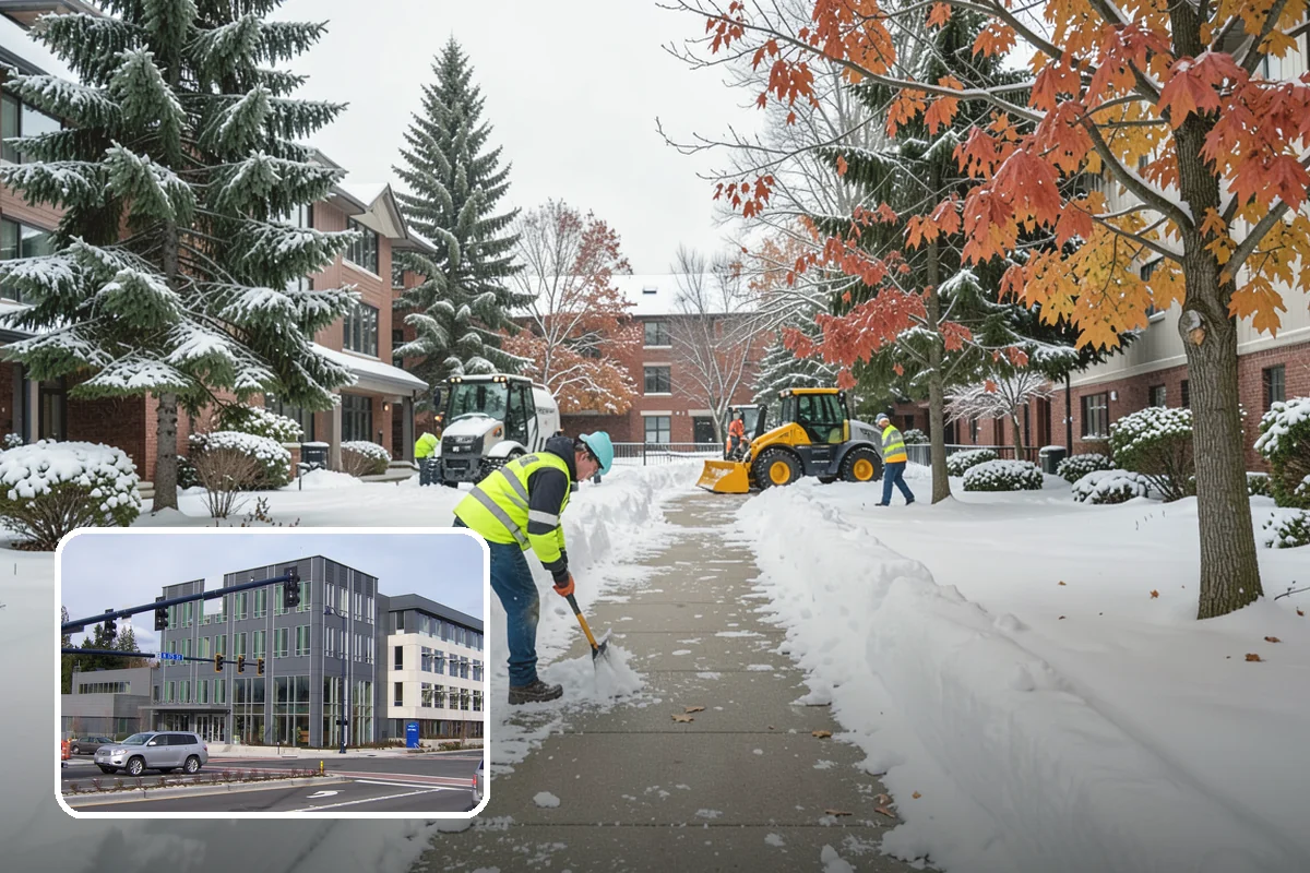 Daycare Snow Plowing in Shoreline, King County, WA - Drop-off lane and parent lot cleared before opening