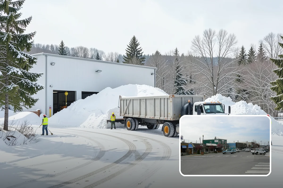 Daycare Snow Plowing in Stanwood, Snohomish County, WA - Drop-off lane and parent lot cleared before opening
