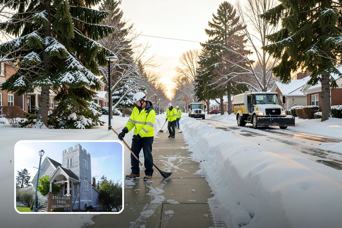 Daycare Snow Plowing in Steilacoom, Pierce County, WA - Drop-off lane and parent lot cleared before opening