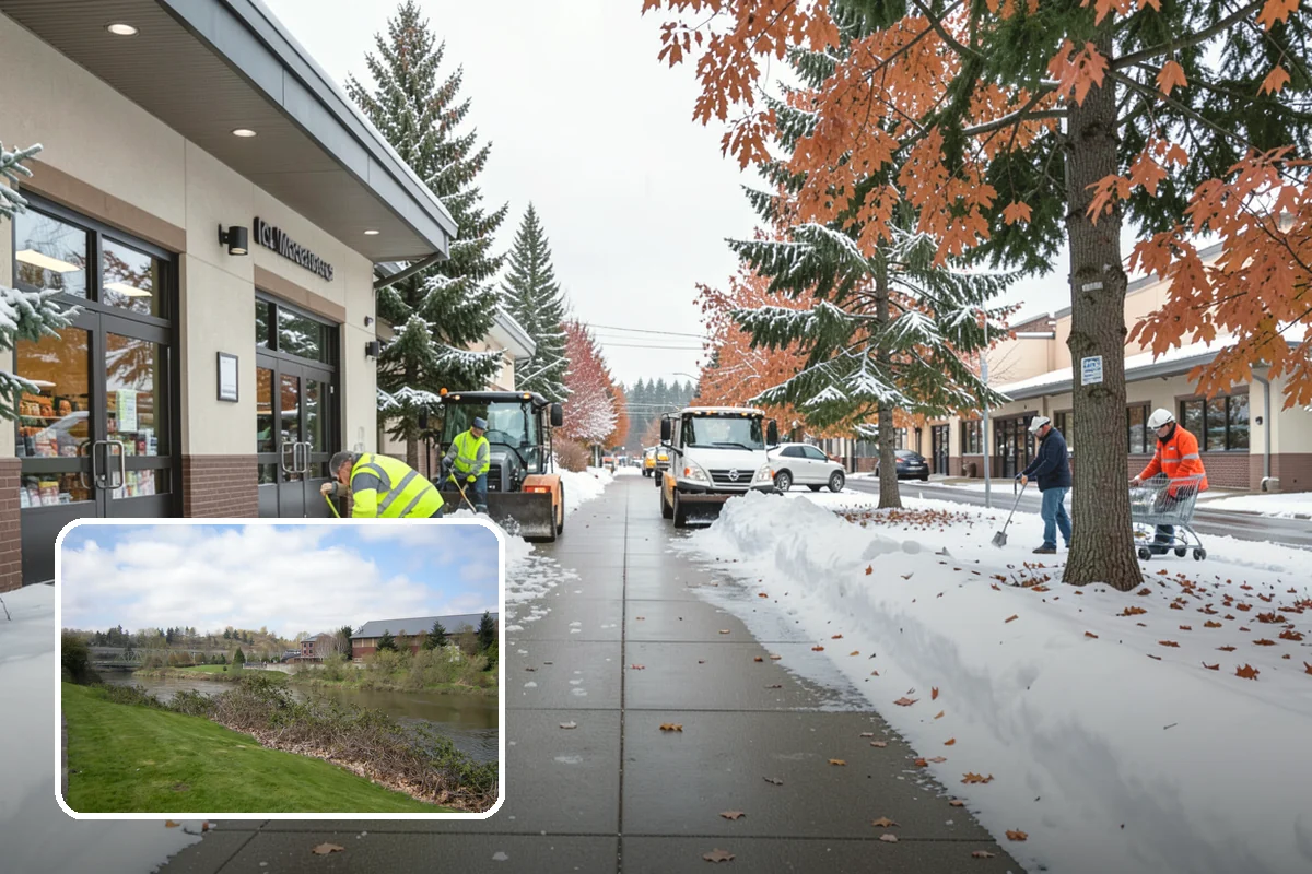 Daycare Snow Plowing in Tukwila, King County, WA - Drop-off lane and parent lot cleared before opening