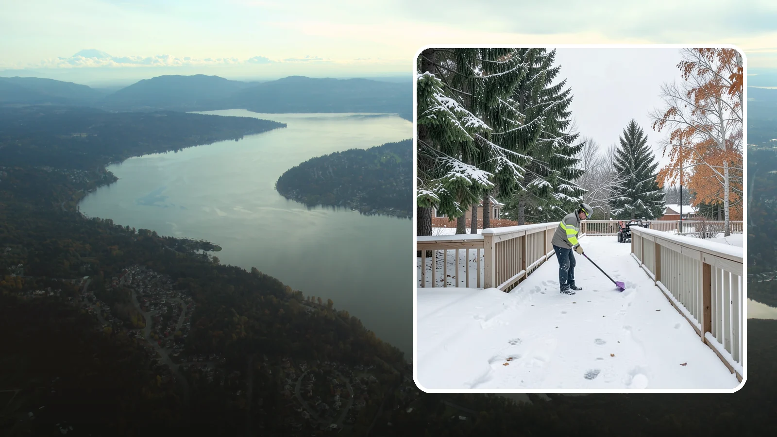 Deck Snow Removal in Sammamish, King County, WA - We clear snow from elevated decks so the added weight and moisture never threaten your boards or joists.