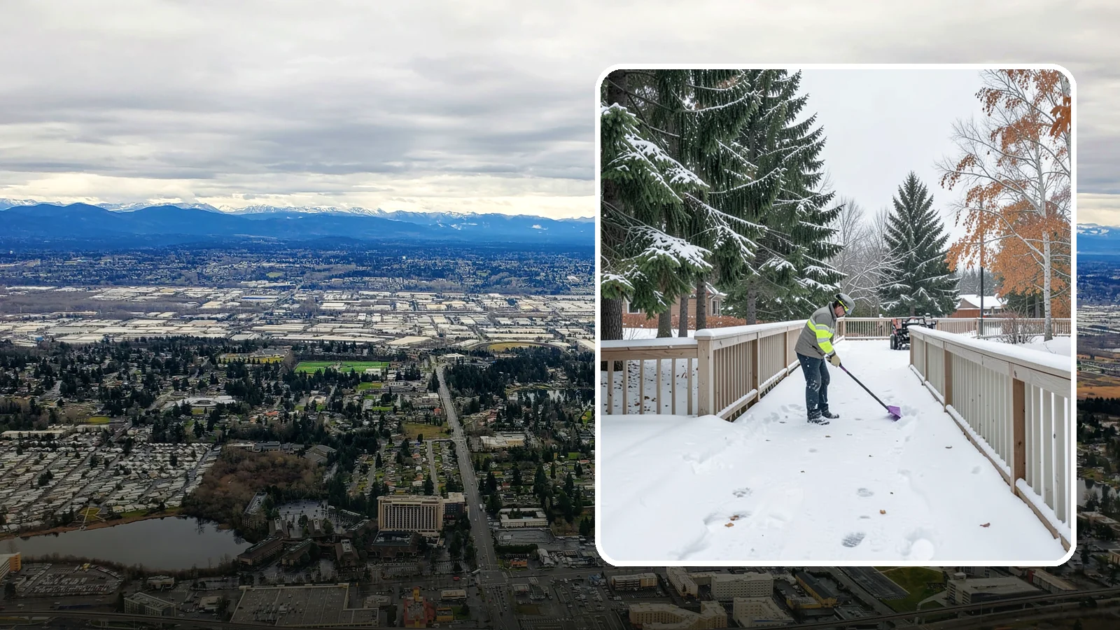 Deck Snow Removal in SeaTac, King County, WA - We clear snow from elevated decks so the added weight and moisture never threaten your boards or joists.