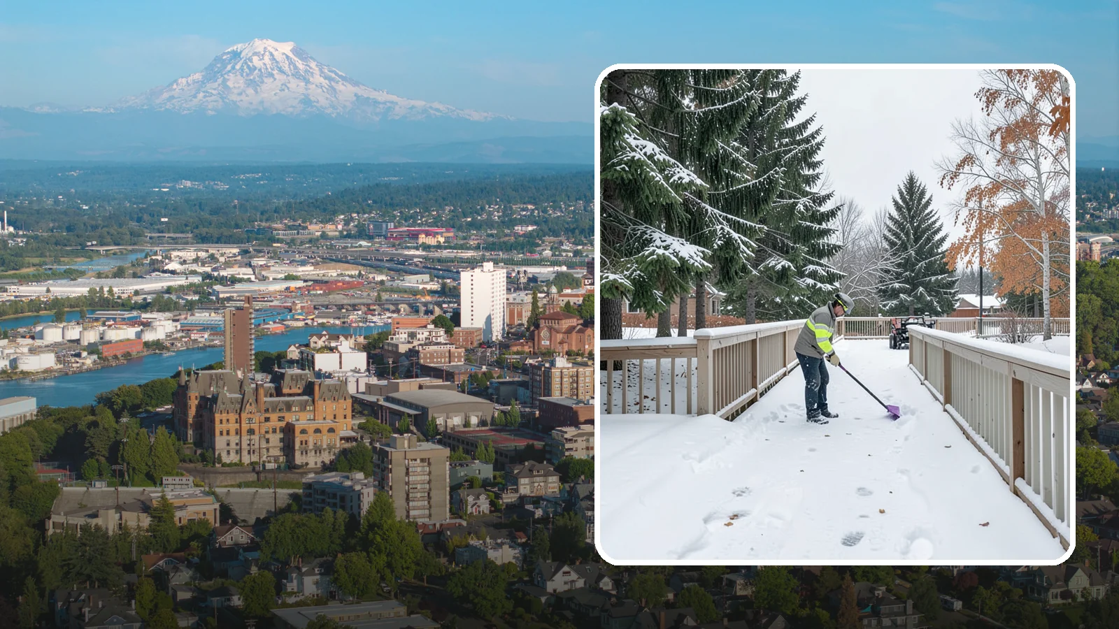 Deck Snow Removal in Tacoma, Pierce County, WA - We clear snow from elevated decks so the added weight and moisture never threaten your boards or joists.
